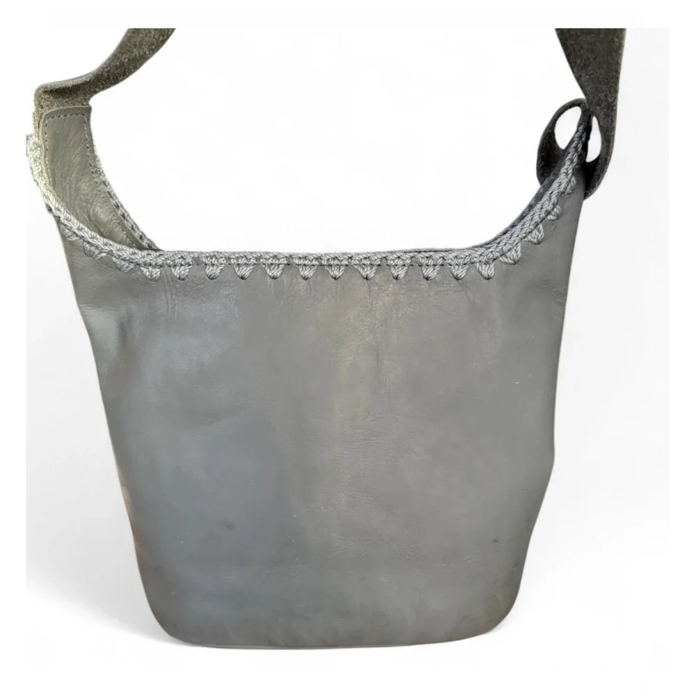 The Sak Grey Leather Hobo Purse, Medium Size With Shoulder Strap